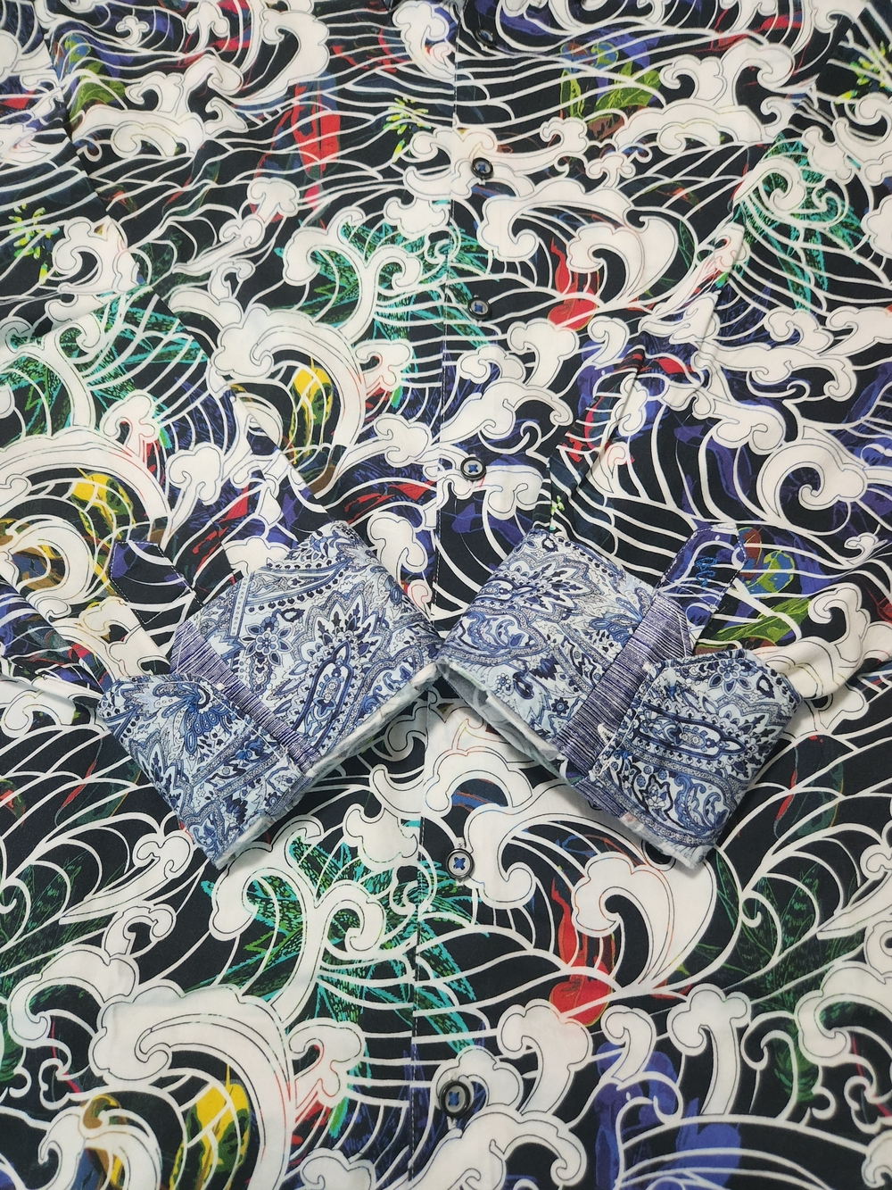 Robert Graham Multicolor Wave-Pattern Button-Up Long-sleeve Shirt Size 3XL - Picture 7 of 13